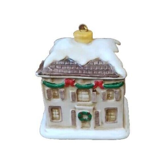 Lefton Colonial Village House Christmas Ornament #05816 Brown Shutters 1986 Vtg - Picture 1 of 9